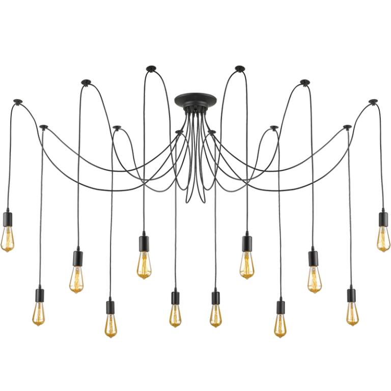 PEN453/12 Bright Star BLACK METAL CORD PENDANT 12X60W ES 2500MM CORDS 6007226065923 56