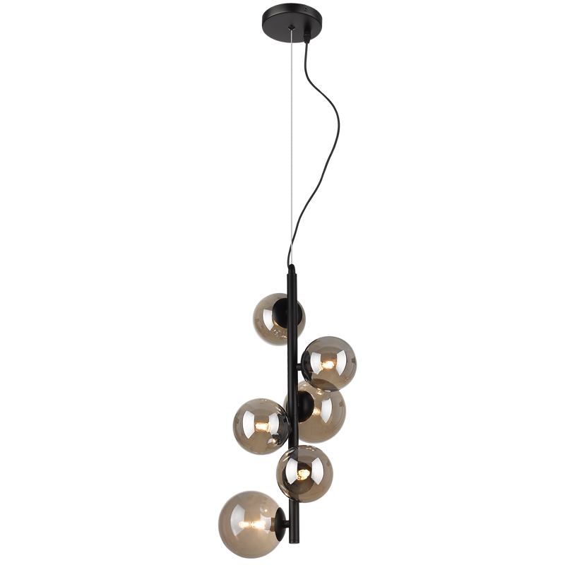 Bright Star Lighting PEN470/6 MATT BK Metal Pendant with Smoke Colour Glass