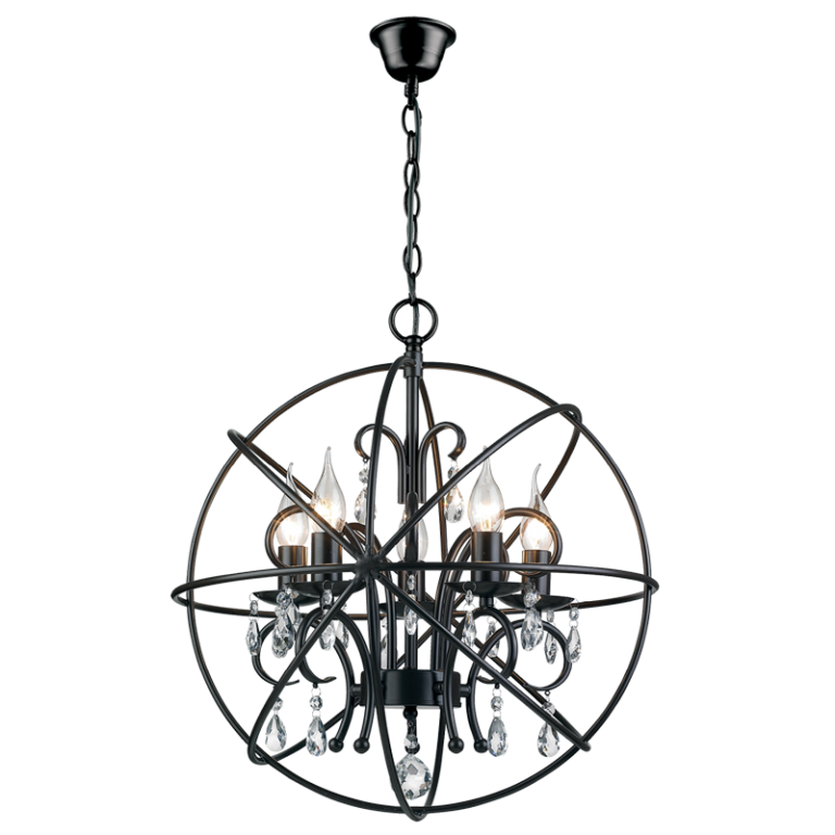 Bright Star Lighting PEN529/5 BLACK 5LT METAL DOME WITH CRYSTALS 480MM Pendant