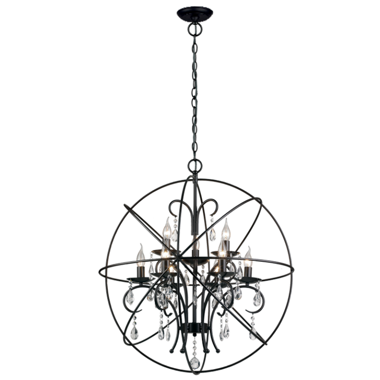 Bright Star Lighting PEN530/9 BLACK 9LT METAL DOME WITH CRYSTALS 760MM Pendant