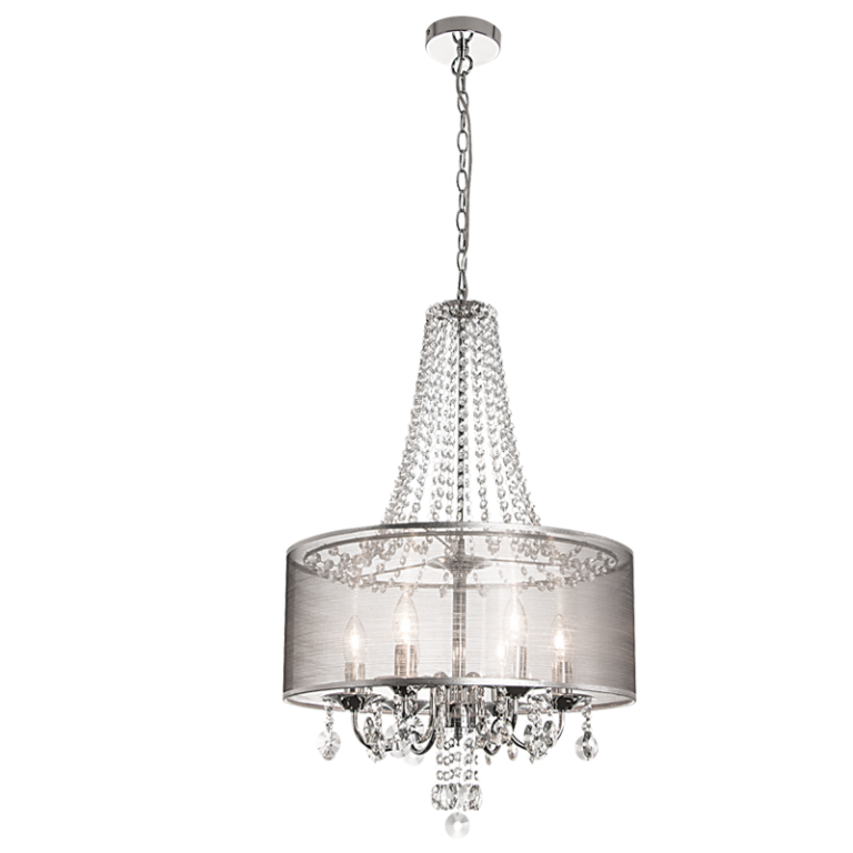 PEN549 Bright Star CRYSTAL POLISHED CHR PENDANT & CRYSTAL & SILVER SH 6X40W