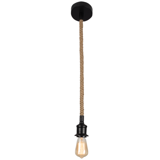 PEN587 Bright Star BLACK METAL PENDANT WITH ROPE 1X60W ES ROPE 1100MM