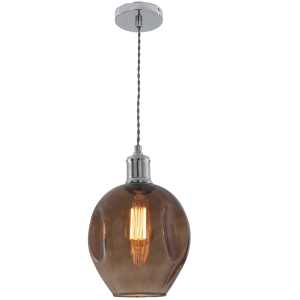PEN611 Bright Star SMOKE POLISHED CHR PENDANT & SMOKE GLASS 1X60W ES 180MM