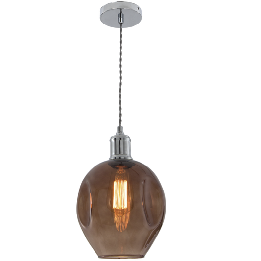 PEN611 Bright Star SMOKE POLISHED CHR PENDANT & SMOKE GLASS 1X60W ES 180MM