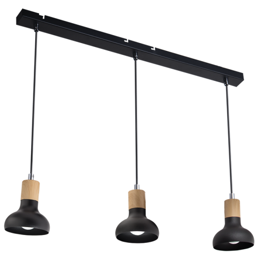 PEN649/3 Bright Star BLACK BLACK METAL & WOOD PENDANT ADJ CORDS 3X40W SES