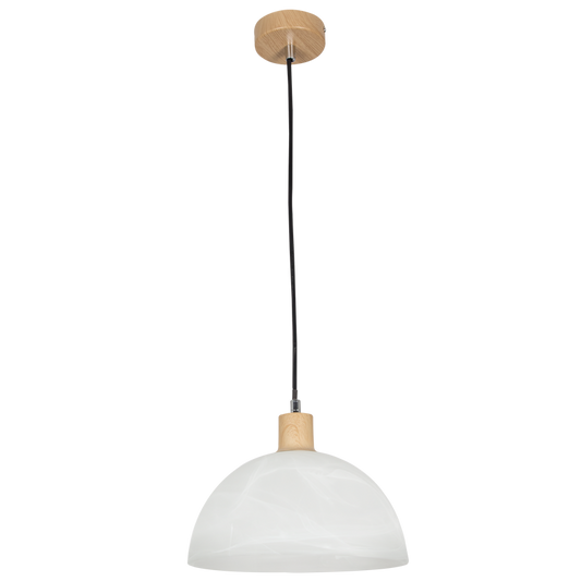 PEN686 Bright Star ALABASTER METAL CORD PENDANT WOOD FINISH ALABASTER GLASS