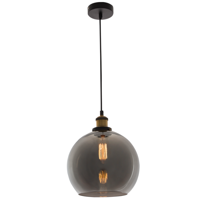 PEN694 Bright Star SMOKE METAL PENDANT SMOKE GLASS 1X60W ES 250MM