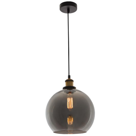 PEN694 Bright Star SMOKE METAL PENDANT SMOKE GLASS 1X60W ES 250MM