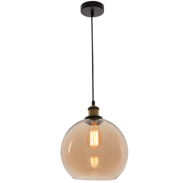 PEN695 Bright Star AMBER METAL PENDANT AMBER GLASS 1X60W ES 250MM