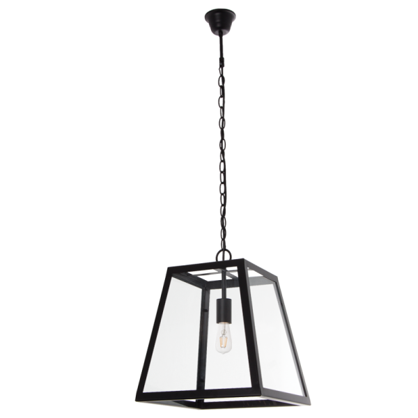 PEN715 Bright Star BLACK BLACK METAL PENDANT 4 PANEL CLEAR GLASS 1X60W ES
