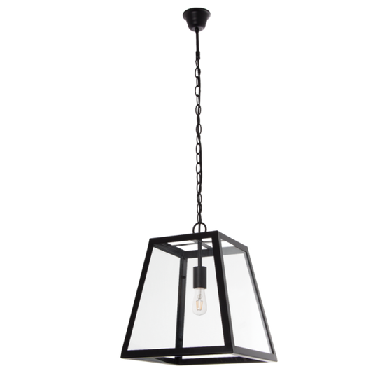 PEN715 Bright Star BLACK BLACK METAL PENDANT 4 PANEL CLEAR GLASS 1X60W ES