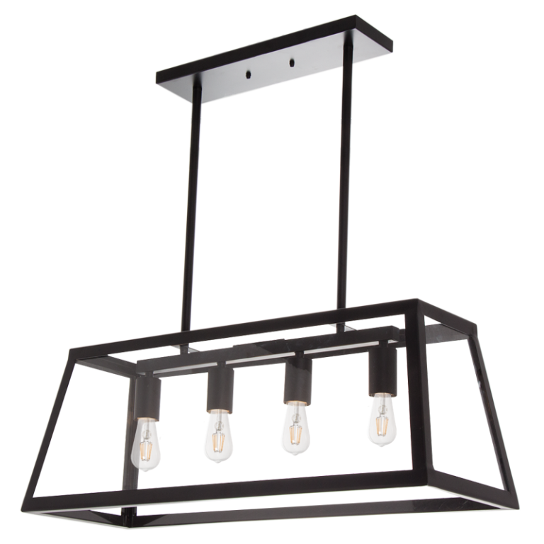 PEN717 Bright Star BLACK BLACK METAL PENDANT 4 PANEL CLEAR GLASS 4X60W ES