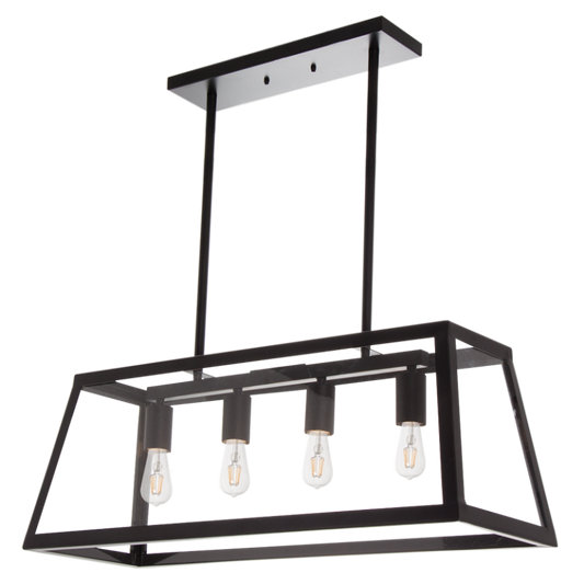 PEN717 Bright Star BLACK BLACK METAL PENDANT 4 PANEL CLEAR GLASS 4X60W ES
