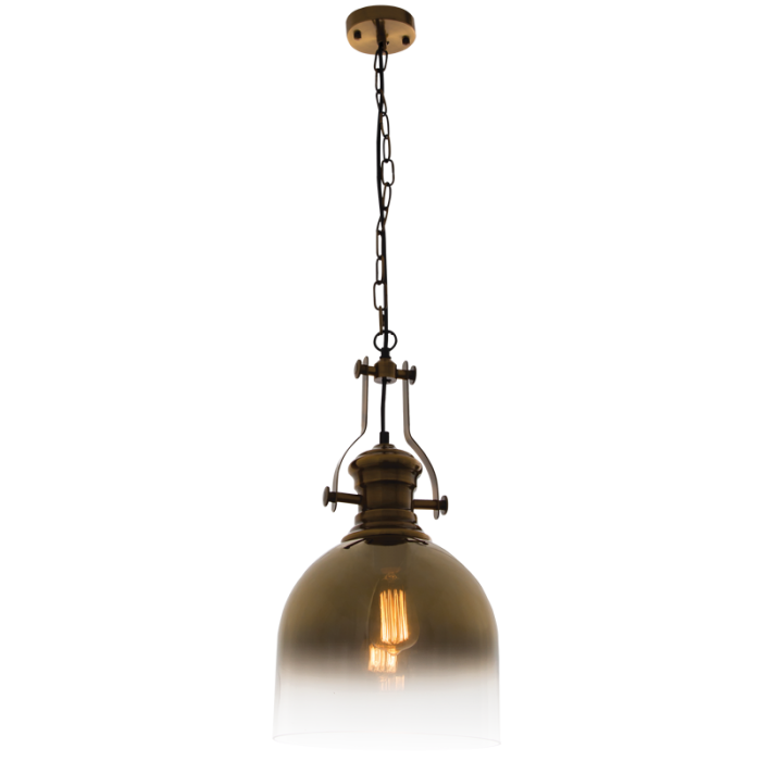 PEN763 Bright Star GOLD SATIN BRASS PENDANT & GOLD GLASS 1X60W ES 260MM