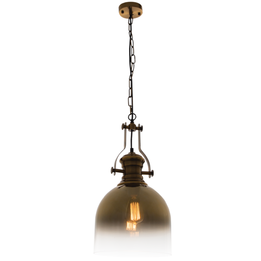 PEN763 Bright Star GOLD SATIN BRASS PENDANT & GOLD GLASS 1X60W ES 260MM