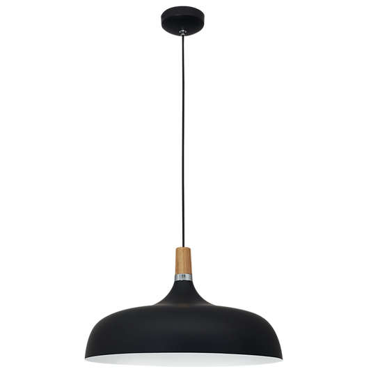 PEN912 Bright Star BLACK BLACK PENDANT WITH WOOD 1X60W ES 500MM