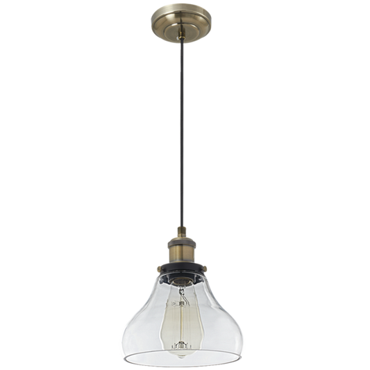 PEN920/1 Bright Star CLEAR ANTIQUE BRASS PENDANT CLEAR GLASS 1X60W ES 170MM