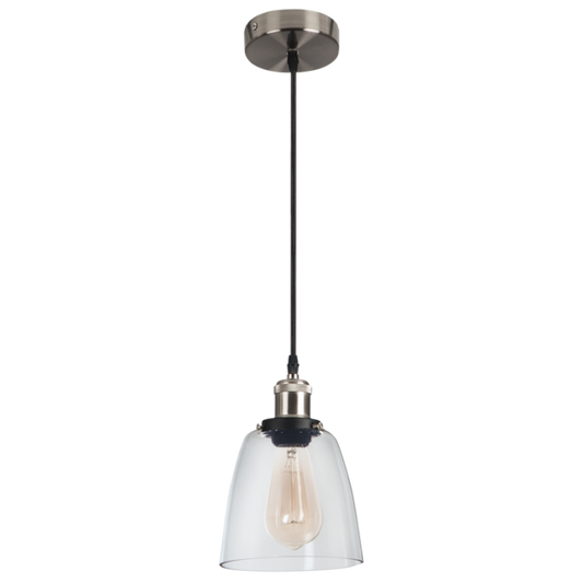 PEN921 Bright Star SATIN SATIN CHR PENDANT CLEAR GLASS 1X40W ES 140MM