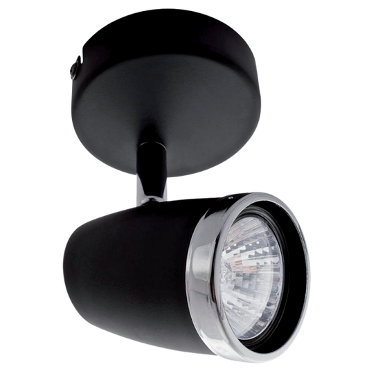 S064/1 Bright Star BLACK BLK & POLISH CHR SPOT 1X50W GU10 BASE 80MM