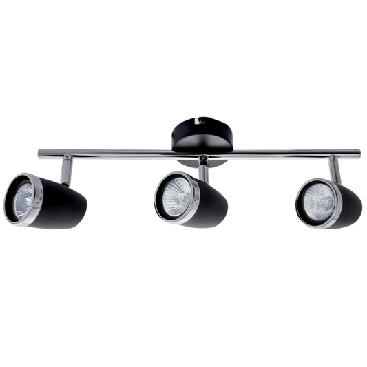 S064/3 Bright Star BLACK BLK&POLISH CHR SPOT 3X50W GU10 BASE 80MM BAR 410MM