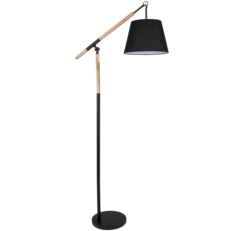 Bright Star Lighting SL018 BLACK Metal and Wood Standing Lamp with Black Fabric Shade