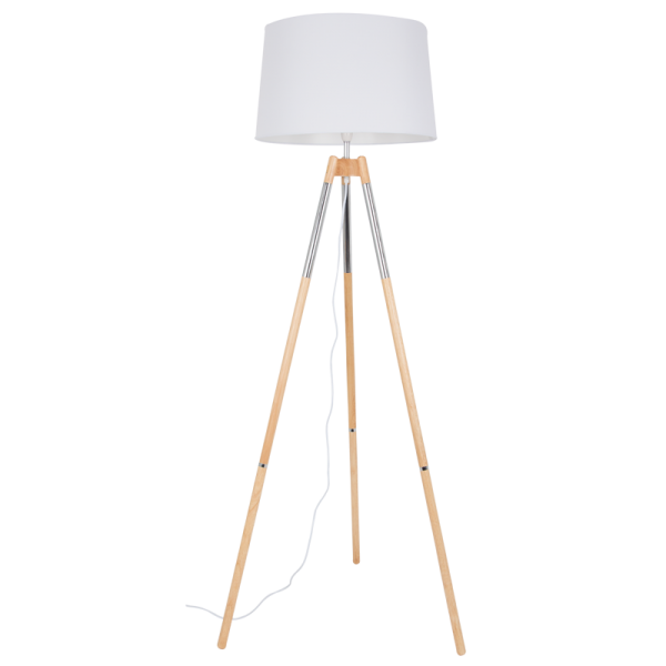 Bright Star Lighting SL084 CH/WHITE Wood and Polished Chrome Standing Lamp with White Fabric Shade