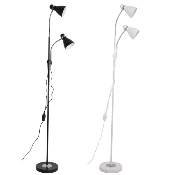 Bright Star Lighting SL089 WHITE Metal and Polished Chrome Floor Lamp with Gooseneck Arms