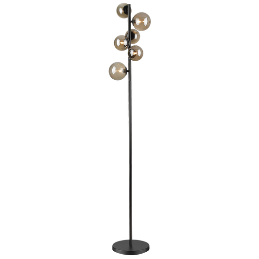SL401 Bright Star MATT BK FLOOR LAMP SOME GLS BALLS FOOT SWITCH 6X40W G9