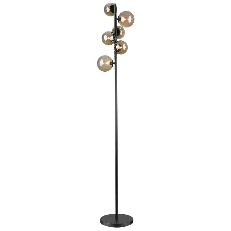 Bright Star Lighting SL401 MATT BK Floor Lamp with Smoke Colour Glass