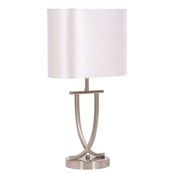 TL089 Bright Star PEARL WHITE SAT/CHR TABLE LAMP OVAL PEARL WH SHADE 1X60W ES