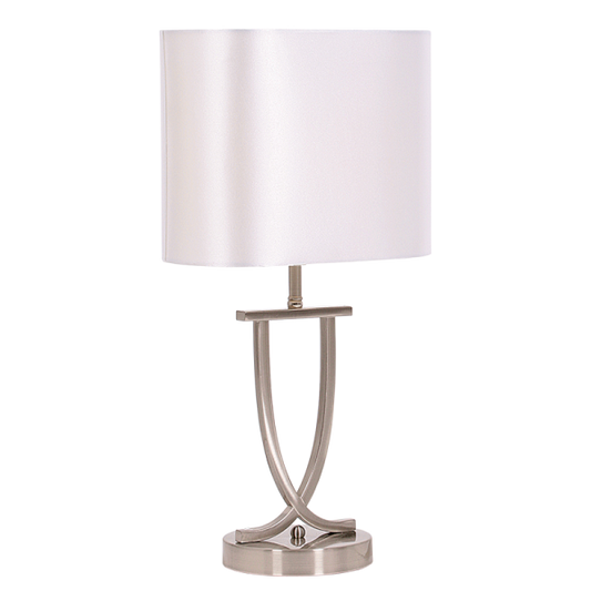 TL089 Bright Star PEARL WHITE SAT/CHR TABLE LAMP OVAL PEARL WH SHADE 1X60W ES