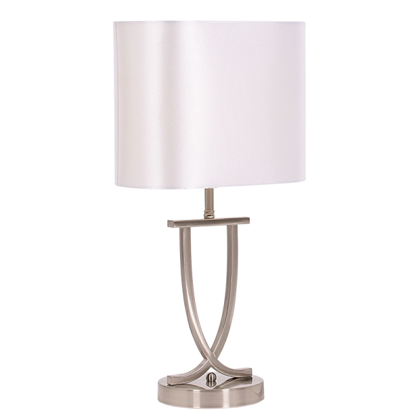 Bright Star Lighting TL089 PEARL WHITE Satin Chrome Table Lamp with Oval Pearl White Shade
