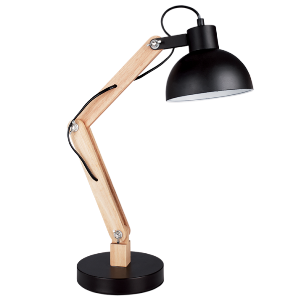 Bright Star Lighting TL143 BLACK Metal and Wood Table Lamp with Metal Shade