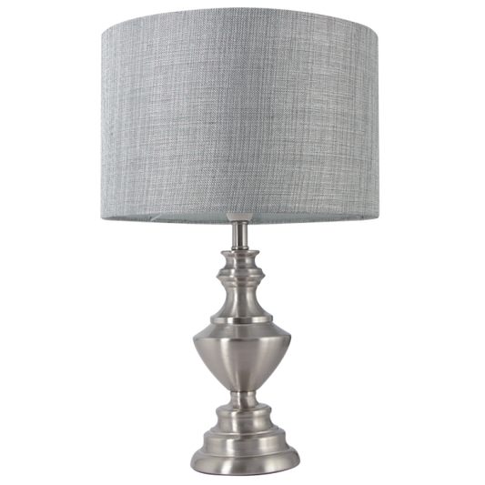 TL177 Bright Star SATIN SAT/CHR TABLE LAMP SMOKE FABRIC SHADE 1X40W BC