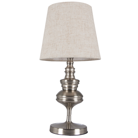 TL180 Bright Star SATIN METAL DESK WITH HESSIAN SHADE 1X40W SES