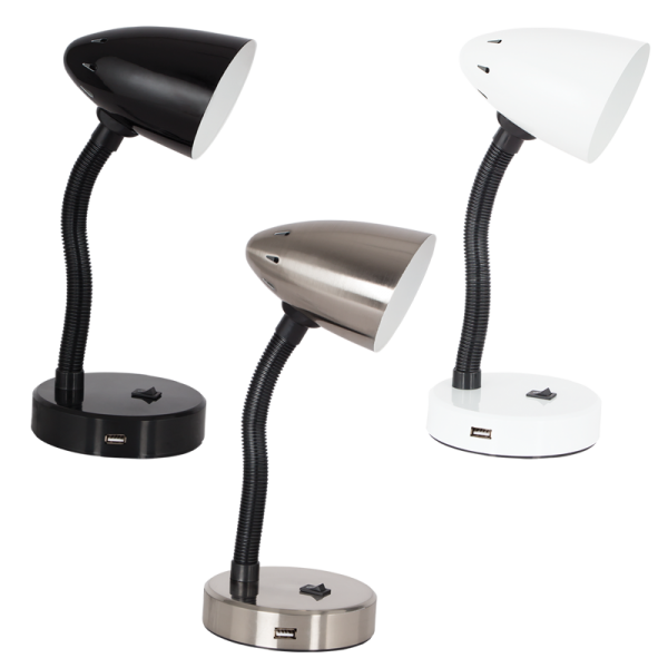 Bright Star Lighting TL189 WHITE Metal Desk Lamp with Gooseneck Arm and USB Port