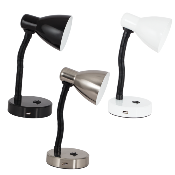Bright Star Lighting TL190 WHITE Metal Desk Lamp with Gooseneck Arm and USB Port