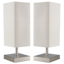 Bright Star Lighting TL196 SATIN Twin Set,  Satin Chrome Table Lamp with Beige Shade