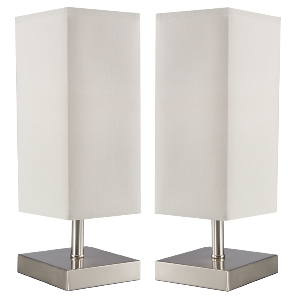 Bright Star Lighting TL196 SATIN Twin Set,  Satin Chrome Table Lamp with Beige Shade