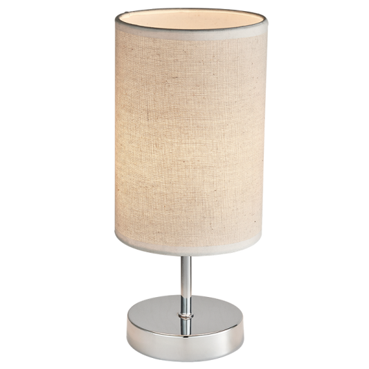 TL629 Bright Star CHROME POLISH CHR & HESSIAN SHADE TABLE LAMP 1X40W SES