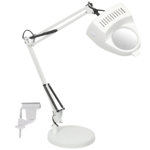 Bright Star Lighting TL813 WHITE Metal and Plastic Desk Lamp with 3 x Magnifier and Clamp
