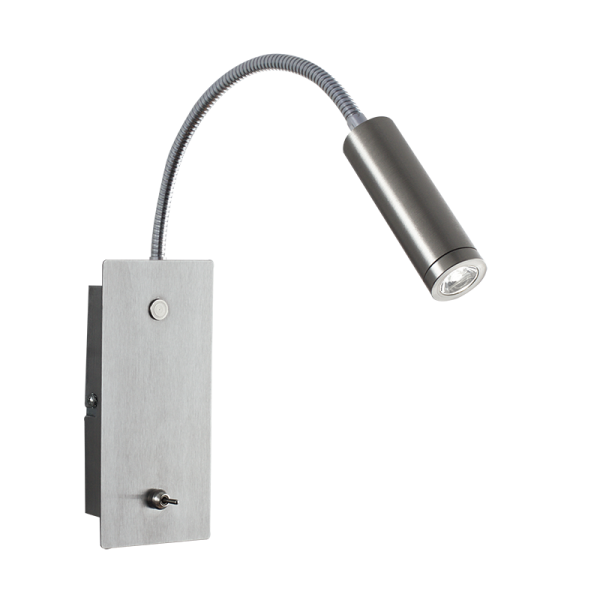 Bright Star Lighting WB104/1 LED Satin Chrome Wall Bracket with Switch and Gooseneck Arm