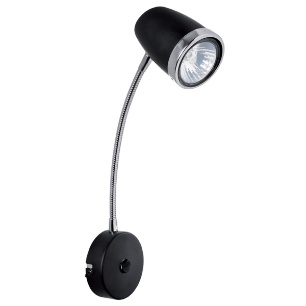 Bright Star Lighting WB124/1 BLACK Black and Polished Chrome Wall Fitting with Gooseneck Arm and Switch