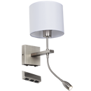 Bright Star Lighting WB171/2 USB Satin Chrome Wall Bracket with White Fabric Shade