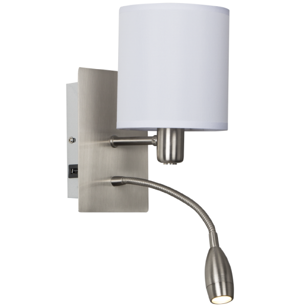Bright Star Lighting WB172/2 USB Satin Chrome Wall Bracket with White Fabric Shade
