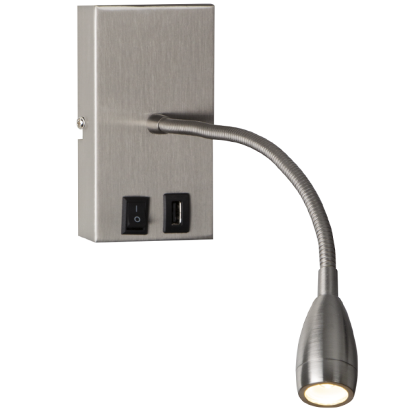 Bright Star Lighting WB173/1 USB Satin Chrome Wall Bracket with Gooseneck Arm for LED