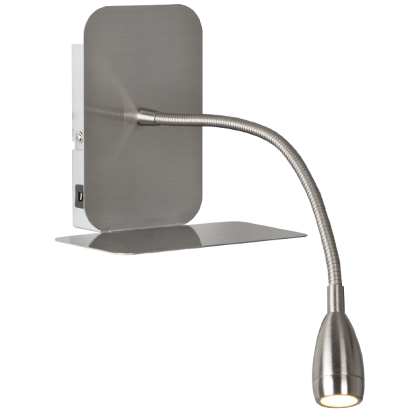 Bright Star Lighting WB174/1 USB Satin Chrome Wall Bracket with Gooseneck Arm for LED