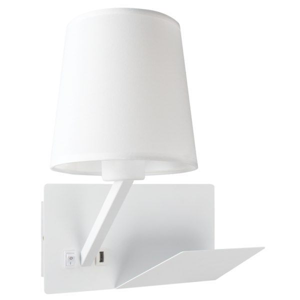 Bright Star Lighting WB210 WHITE Metal Wall Bracket with White Shade, Switch and USB Port