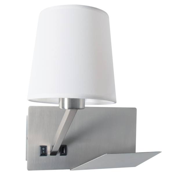 Bright Star Lighting WB211 SATIN Satin Chrome Wall Bracket with White Shade, Switch and USB Port