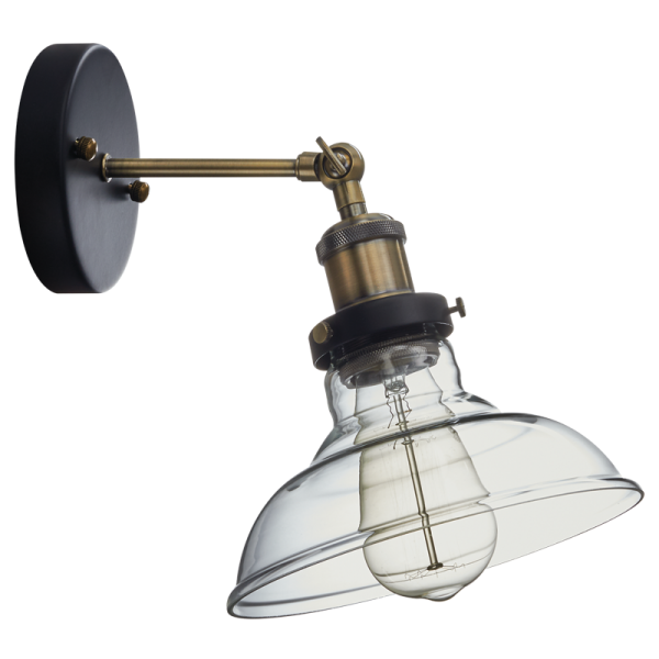 Bright Star Lighting WB919 CLEAR Antique Brass Wall Bracket with Clear Glass and Adjustable Arm